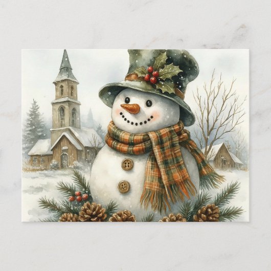 Vintage Christmas Snowman Cozy Winter Holiday Postkarte (Vorderseite)