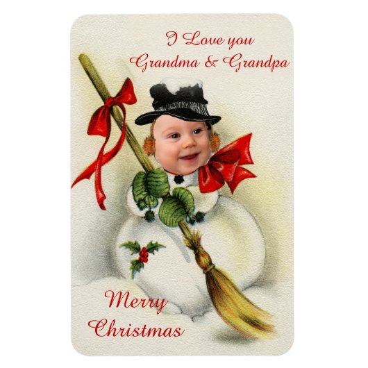 Vintage Christmas Snowman Custom Foto Magnet (Vertikal)