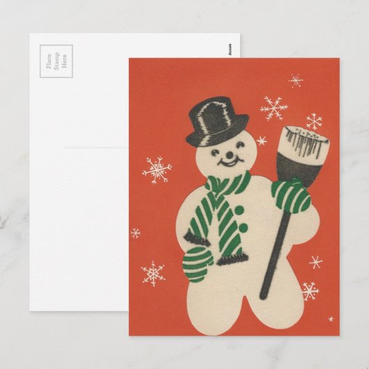 Vintage Christmas Snowman Feiertagspostkarte (Vorne/Hinten)