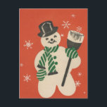 Vintage Christmas Snowman Feiertagspostkarte<br><div class="desc">Niedlich Vintage Weihnachtsbild.</div>