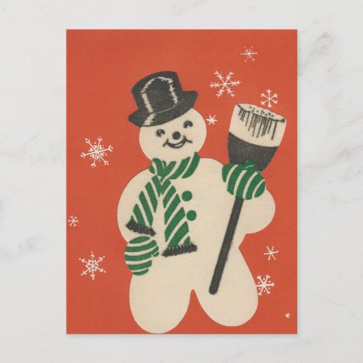 Vintage Christmas Snowman Feiertagspostkarte (Vorderseite)