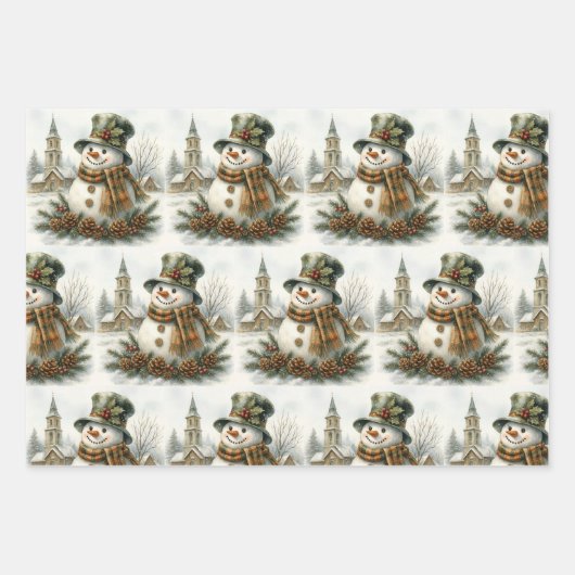Vintage Christmas Snowman Geschenkpapier Set (Vorderseite 2)