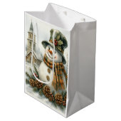 Vintage Christmas Snowman Mittlere Geschenktüte (Vorderseite Schrägansicht)