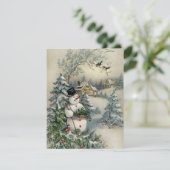 Vintage Christmas Snowman Picking Holly Feiertagskarte (Stehend Vorderseite)
