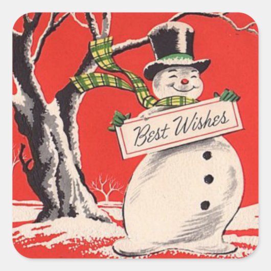 Vintage Christmas Snowman Quadratischer Aufkleber (Vorderseite)