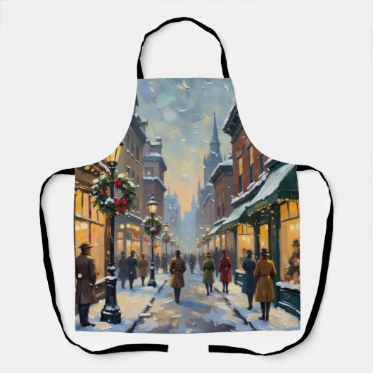 Vintage Christmas Snowy City Street Scene Schürze (Vorderseite)