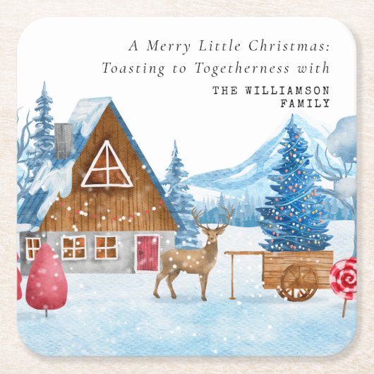 VINTAGE CHRISTMAS SNOWY TOWY ELK PERSONALISIERT RECHTECKIGER PAPPUNTERSETZER (Vorderseite)