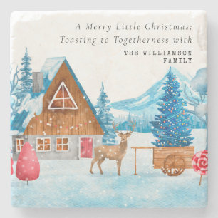 VINTAGE CHRISTMAS SNOWY TOWY ELK PERSONALISIERT STEINUNTERSETZER