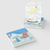 VINTAGE CHRISTMAS SNOWY TOWY ELK PERSONALISIERT STEINUNTERSETZER (Seitenansicht)