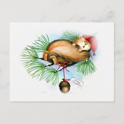 vintage christmas squirrel dreaming feiertagspostkarte (Vorderseite)