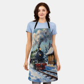 Vintage Christmas Steam Train at Snowy Station Schürze (Getragen)