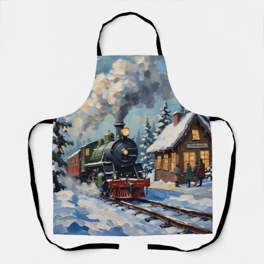 Vintage Christmas Steam Train at Snowy Station Schürze (Vorderseite)