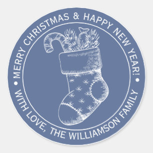 Vintage Christmas Strumpf Holiday Wish Blue Runder Aufkleber