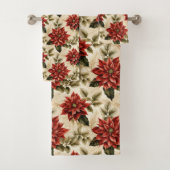 Vintage Christmas Tablecloth Poinsettia Pattern Badhandtuch Set (Insitu)