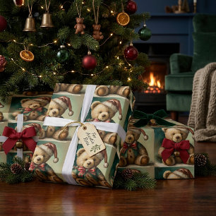 Vintage Christmas Teddy Bär Geschenkpapier