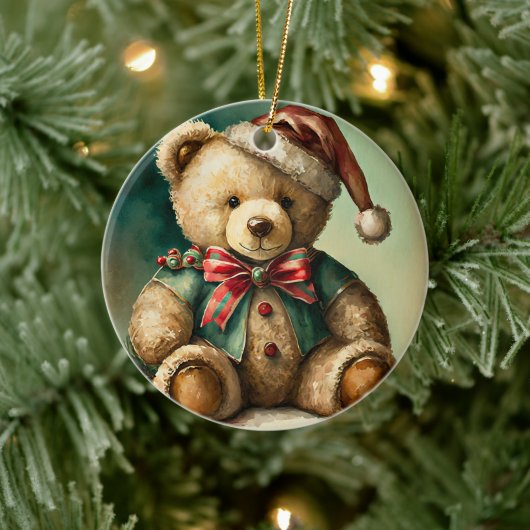 Vintage Christmas Teddy Bär Keramik Ornament (Baum)