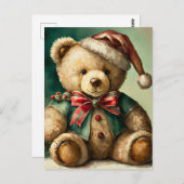 Vintage Christmas Teddy Bär Postkarte (Vorne/Hinten)