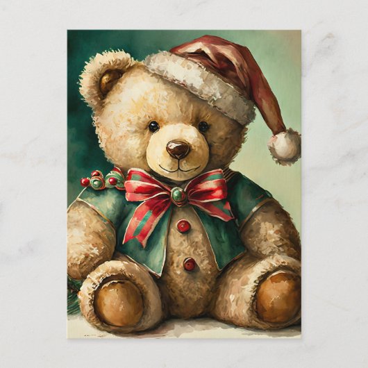 Vintage Christmas Teddy Bär Postkarte (Vorderseite)
