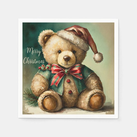 Vintage Christmas Teddy Bär Serviette (Vorderseite)