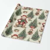 Vintage Christmas Teddy Bear Geschenkpapier (Ungerollt)