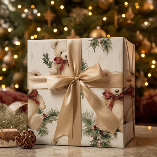 Vintage Christmas Teddy Bear Geschenkpapier