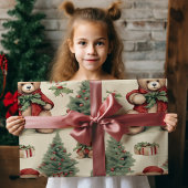 Vintage Christmas Teddy Bear Geschenkpapier