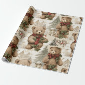 Vintage Christmas Teddy Bears Geschenkpapier (Ungerollt)