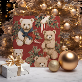 Vintage Christmas Teddy Bears Geschenkpapier