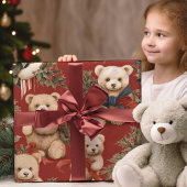 Vintage Christmas Teddy Bears Geschenkpapier