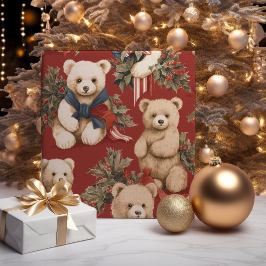 Vintage Christmas Teddy Bears Geschenkpapier