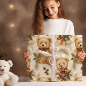 Vintage Christmas Teddy Bears Geschenkpapier