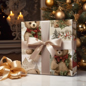 Vintage Christmas Teddy Bears Geschenkpapier