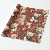 Vintage Christmas Teddy Bears Geschenkpapier (Ungerollt)
