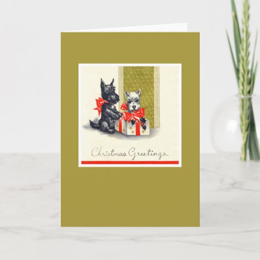 Vintage Christmas Terrier Dog Feiertagskarte (Vorderseite)