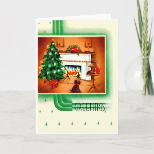 Vintage Christmas Terrier Dog Feiertagskarte (Vorderseite)