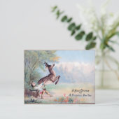 Vintage Christmas: The Leaping Fawn & Boy Postkarte (Stehend Vorderseite)