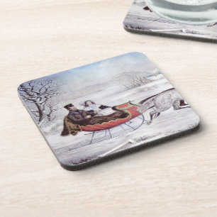 Vintage Christmas, The Road Winter, Sleigh Horse Untersetzer