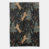 "Vintage Christmas Tiger mit Weihnachtsbaum Schwar Geschirrtuch (Vertikal)