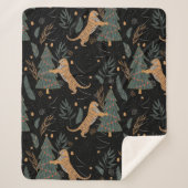 "Vintage Christmas Tiger mit Weihnachtsbaum Schwar Sherpadecke (Vorderseite)
