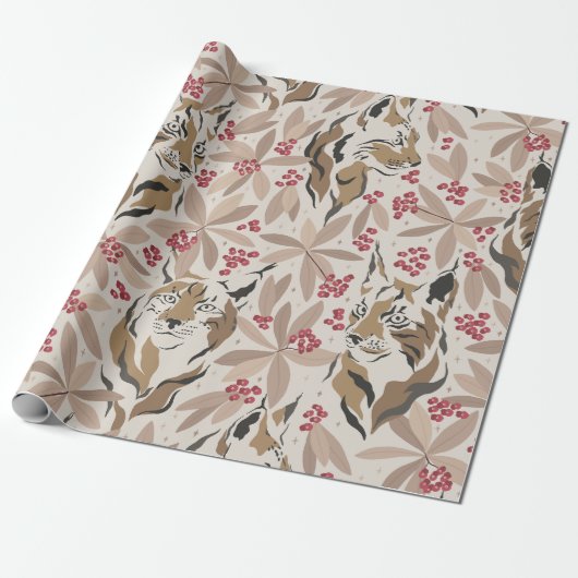 Vintage Christmas Tiger Pattern | Feiertag Geschenkpapier (Ungerollt)