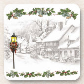 Vintage Christmas Town Cork Untersetzer (Vorderseite)
