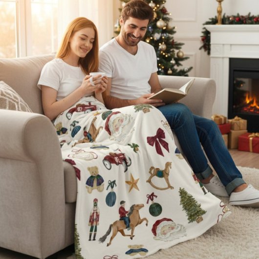 Vintage Christmas Toys Pattern Fleece Blanket