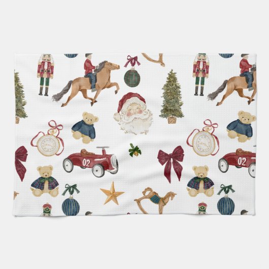 Vintage Christmas Toys Pattern  Geschirrtuch (Horizontal)