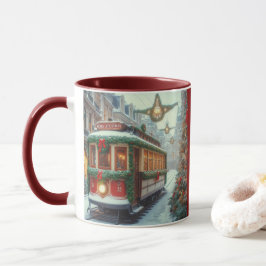 Vintage Christmas Tram in Snowy Town Tasse