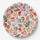 Vintage Christmas Treats & Holiday Cheer Pattern Pappteller (Vorderseite)