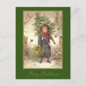 Vintage Christmas Tree Baby Girl Green Holiday Postkarte (Vorderseite)