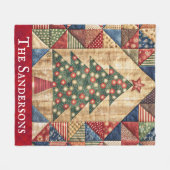Vintage Christmas Tree Quilt Muster Fleecedecke (Vorderseite (Horizontal))
