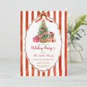 Vintage Christmas Tree Red Bow Holiday Party Einladung (Stehend Vorderseite)