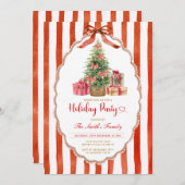 Vintage Christmas Tree Red Bow Holiday Party Einladung (Vorne/Hinten)