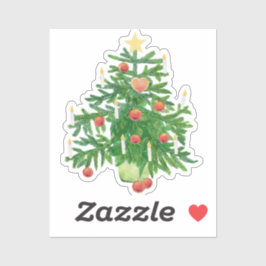 Vintage Christmas Tree with a Star & Heart Cookie Aufkleber